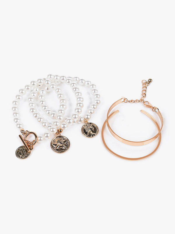 Multilayered Pearl Charm Bracelet