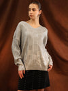 V Neck Textured Sweater With Foiling