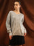 V Neck Textured Sweater With Foiling