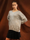V Neck Textured Sweater With Foiling