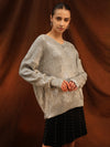 V Neck Textured Sweater With Foiling