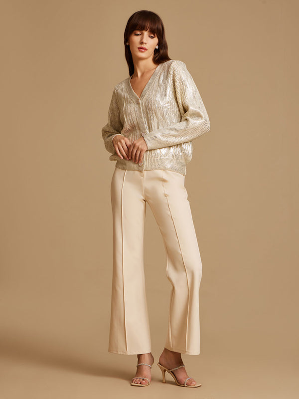 Textured Cable Knit Cardigan With Foiling