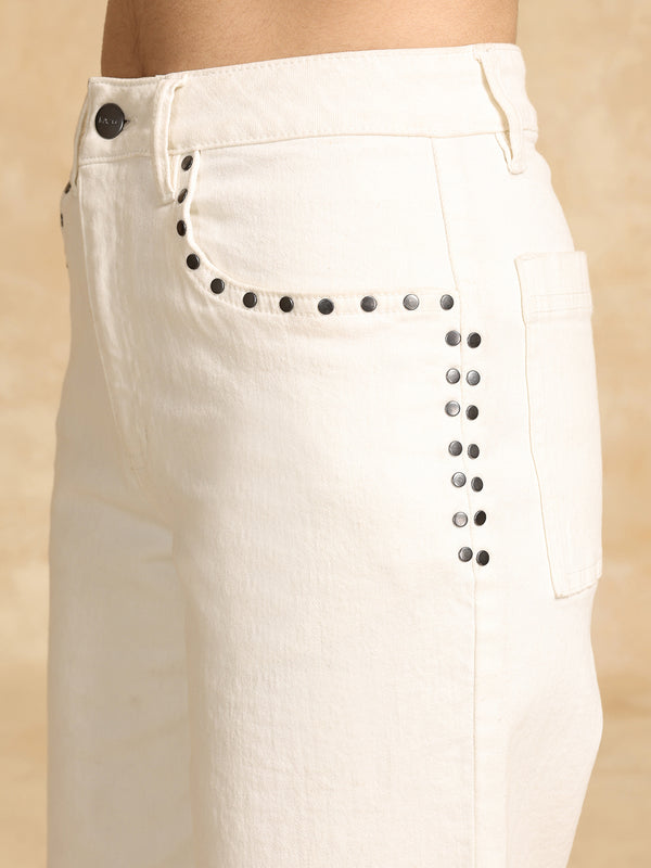 Wide Leg Jeans With Rivet Detail