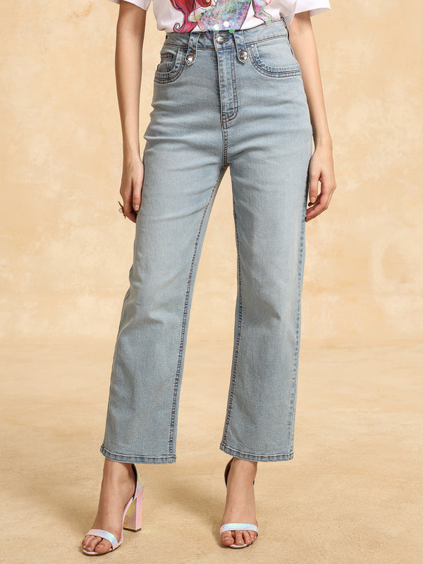 Straight Fit Jeans With Button Tabs