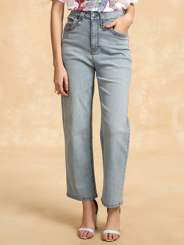 Straight Fit Jeans With Button Tabs