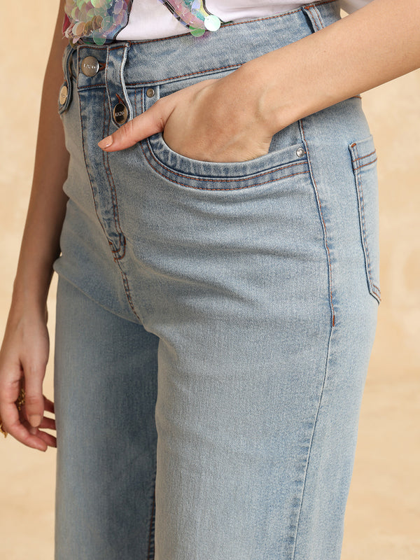 Straight Fit Jeans With Button Tabs