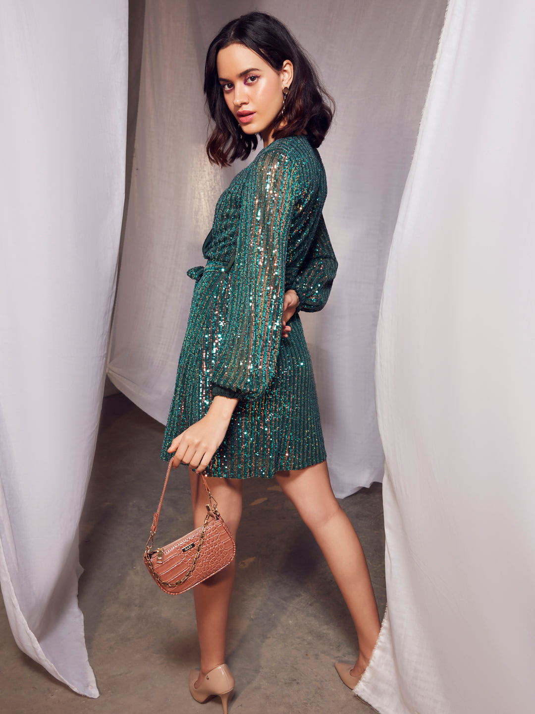 kazo sequin dress Sequin Wrap Mini Dress for Women
