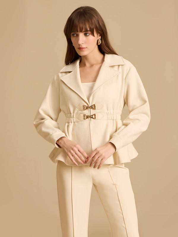 Peplum Tweed Jacket With Double Buckle