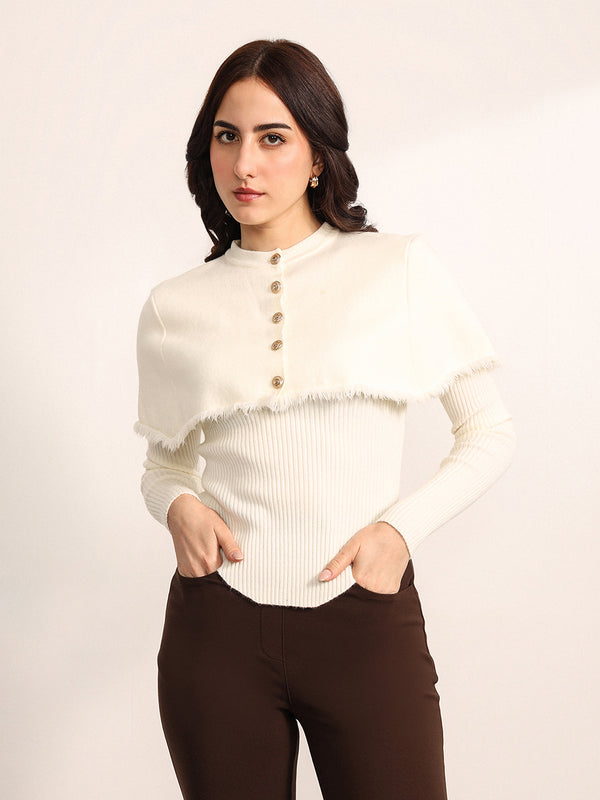 Ecru Winter Top With Detachable Cape
