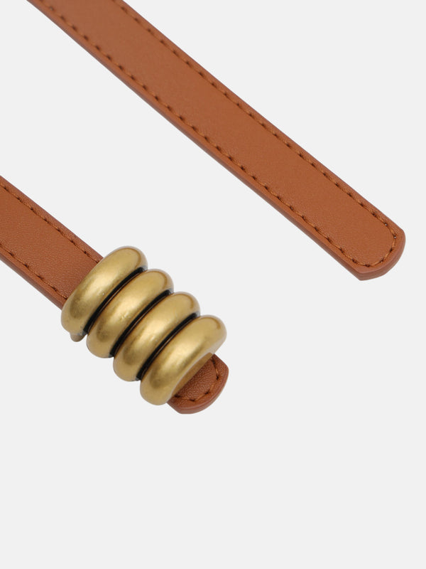 Ornate Metal Buckle Thin Belt