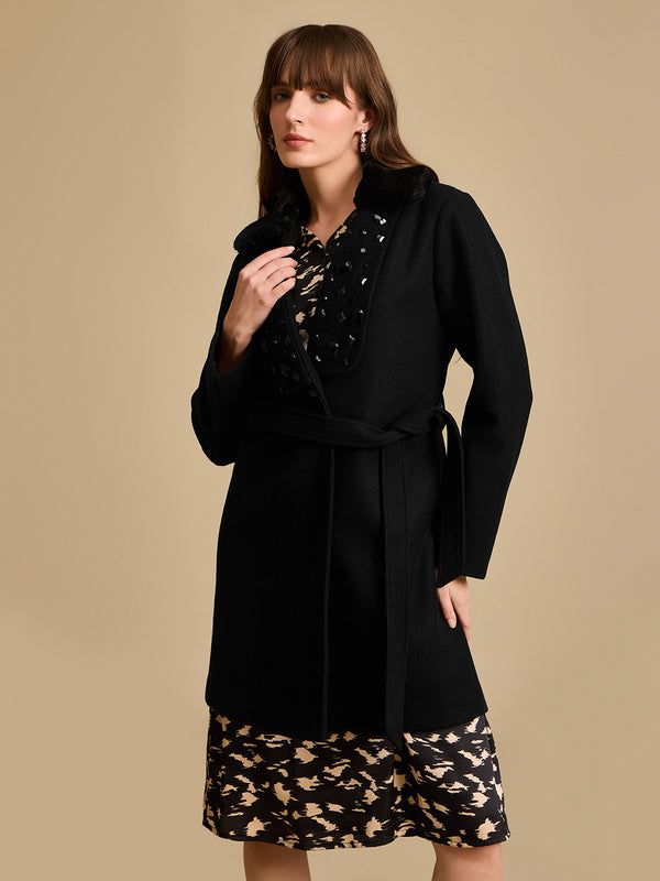 Overcoat With Lapel Embellishment