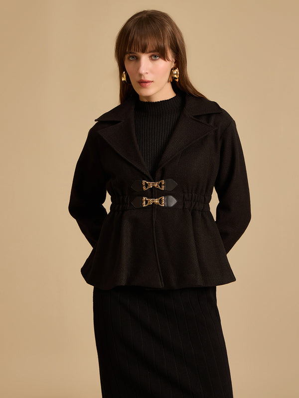 Peplum Tweed Jacket With Double Buckle