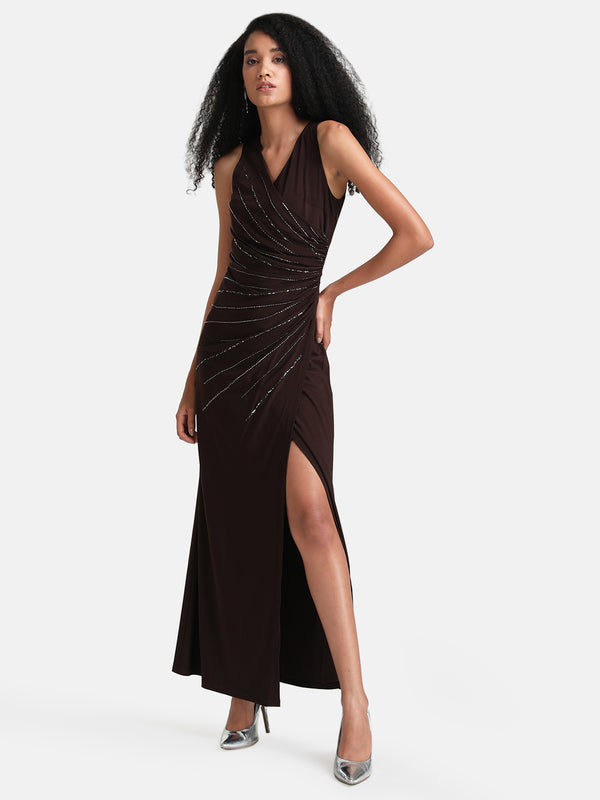 Wrap Maxi Dress With Embellished Waist
