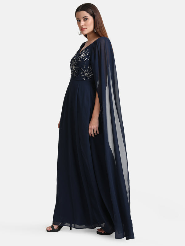 Embellished Cape Sleeve Maxi Dress