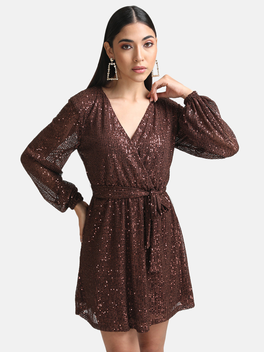 Buy Overlap Sequin Mini Dress 124661BRWXS KAZO