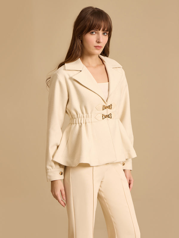 Peplum Tweed Jacket With Double Buckle