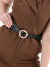 Embellished Round Buckle Elasticated Belt