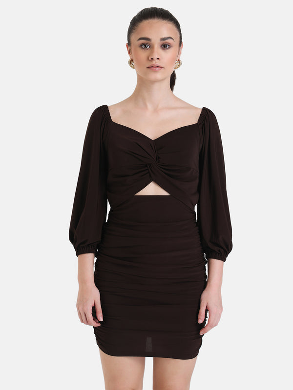 Ruched Mini Dress With Front Knot