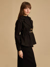 Peplum Tweed Jacket With Double Buckle