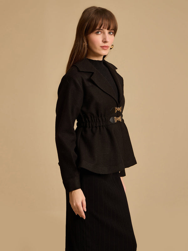 Peplum Tweed Jacket With Double Buckle