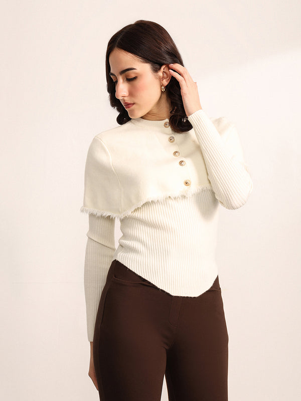 Ecru Winter Top With Detachable Cape