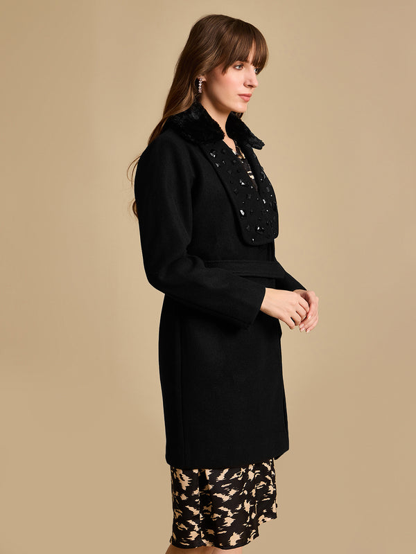 Overcoat With Lapel Embellishment