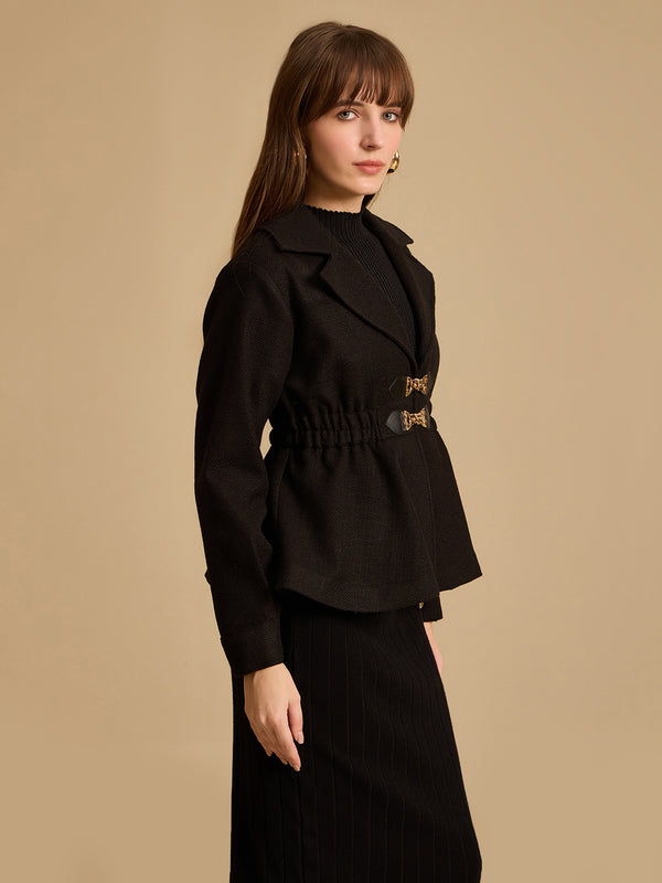 Peplum Tweed Jacket With Double Buckle