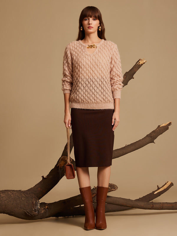 Textured Pullover With Neck Emb