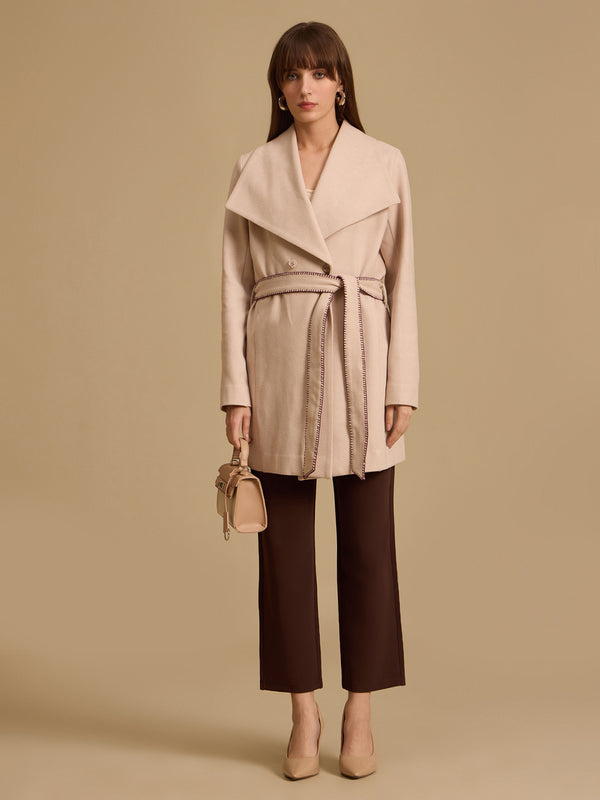 Twill Felt Overocat With Belt