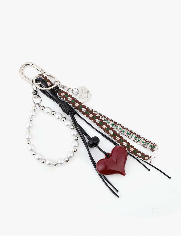 Mrika Pearl Chain And Heart Bag Charm