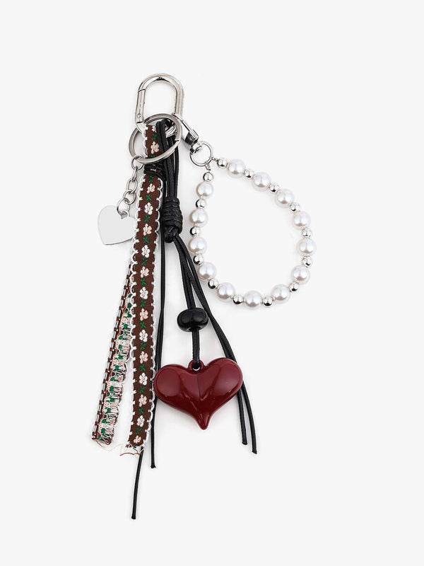 Mrika Pearl Chain And Heart Bag Charm