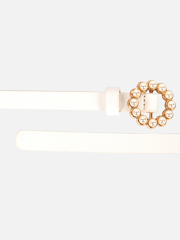 Round Pearl Buckle Thin Belt
