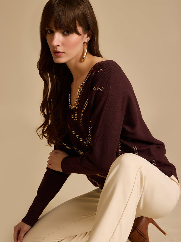 Emebellished Batwing Sleeve Pullover