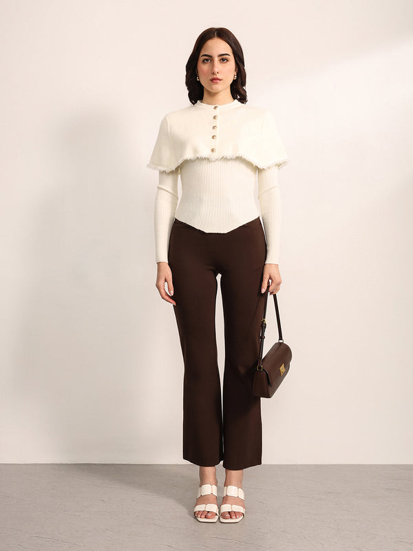Ecru Winter Top With Detachable Cape