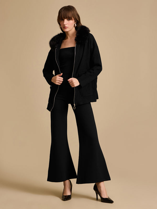 Fur Collar Zippered Overcoat