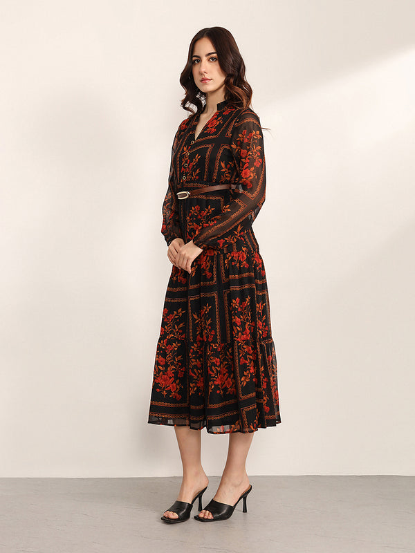 Winter Garden Maxi Dress With Belt