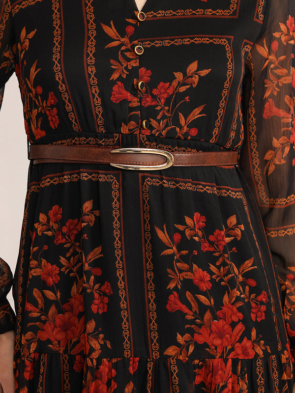Winter Garden Maxi Dress With Belt