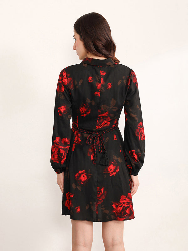 Brushstroke Mini Dress With Belt