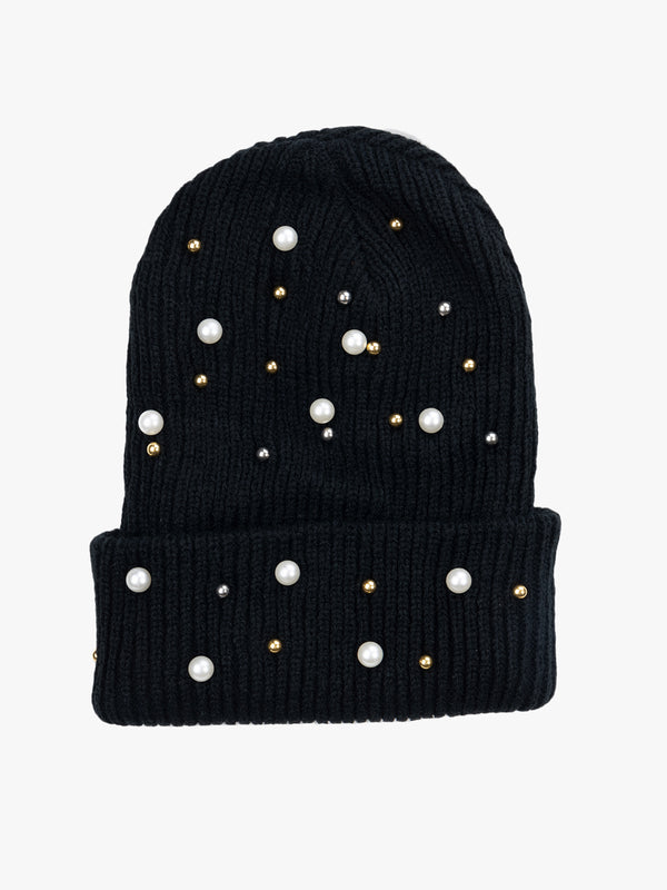 Knitted Beanie With Beads Detailing