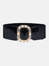 Pearl Embellished Croco Broad Belt