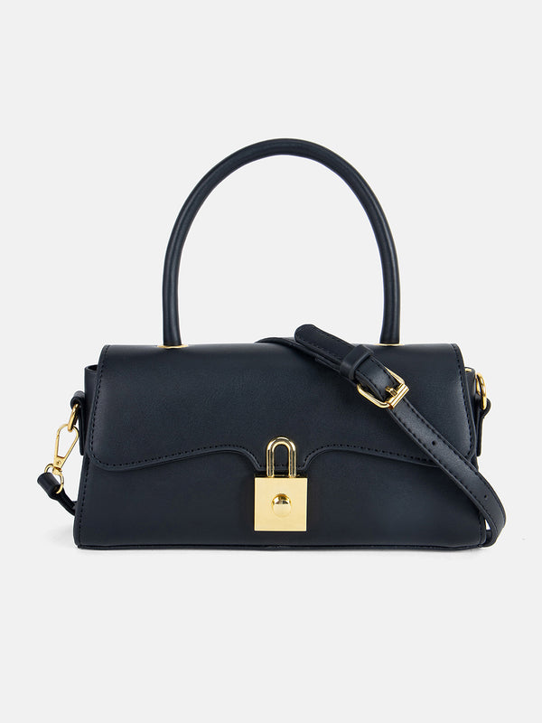 Solid Sling Bag With Twist Lock Closure
