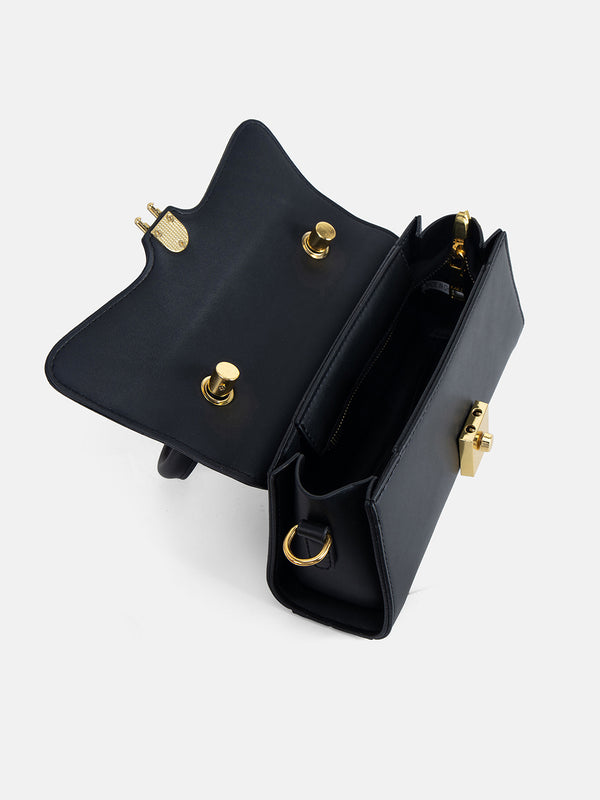 Solid Sling Bag With Twist Lock Closure
