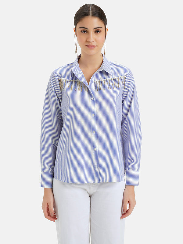 Rhinstione Fringe Stripe Shirt