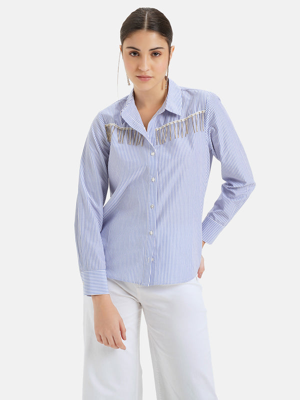 Rhinstione Fringe Stripe Shirt