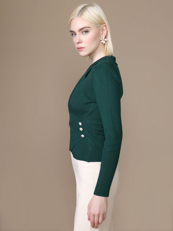 Knitted Wrap Winter Top With 3 Buttons