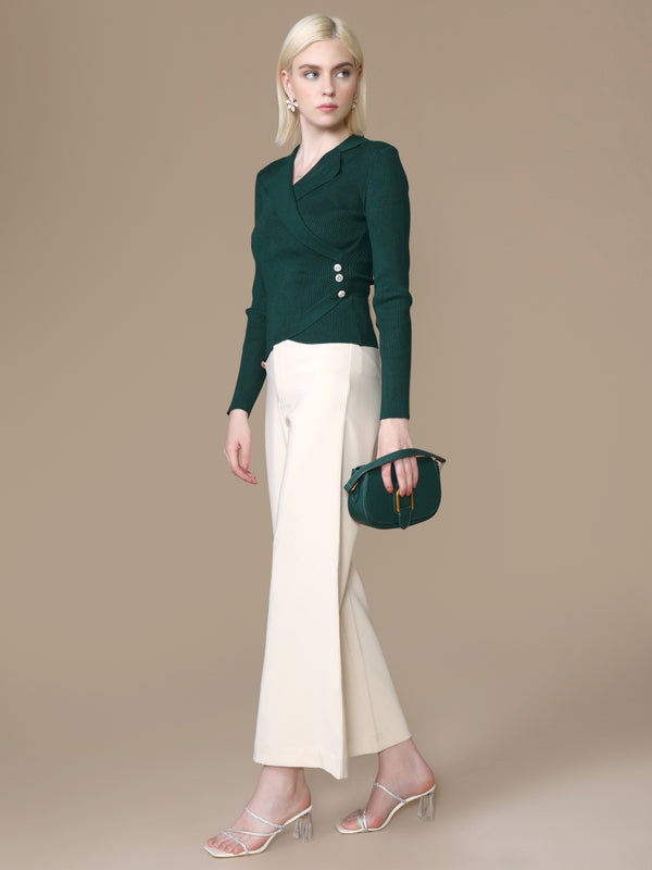 Knitted Wrap Winter Top With 3 Buttons