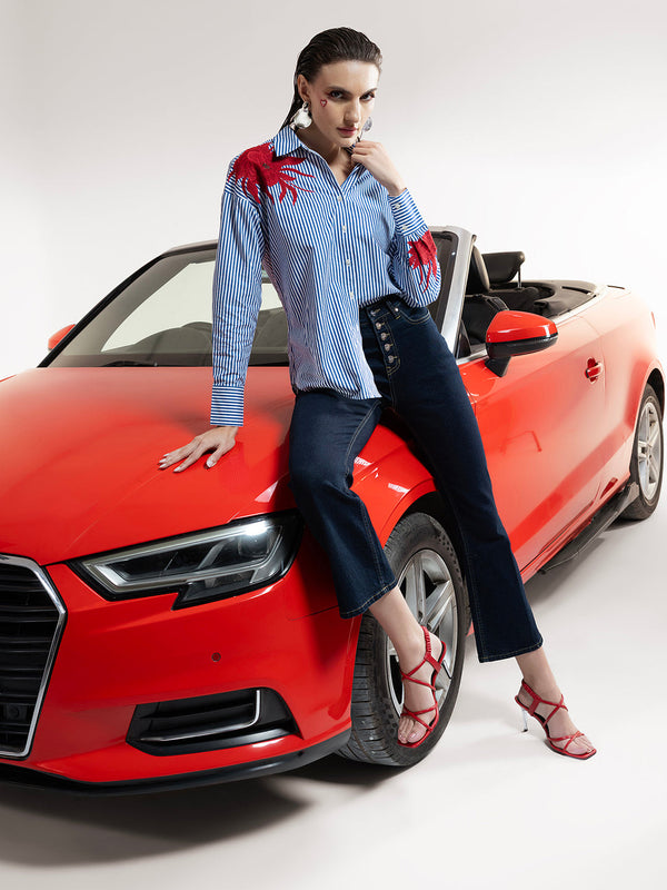 Fit And Flare Jeans With Button Fly