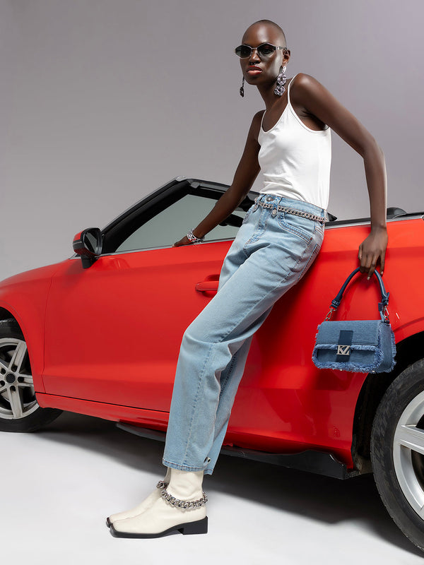 Straight Fit Jeans With Button Tabs