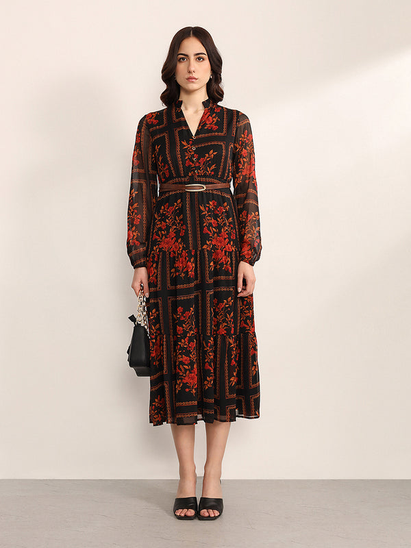 Winter Garden Maxi Dress With Belt