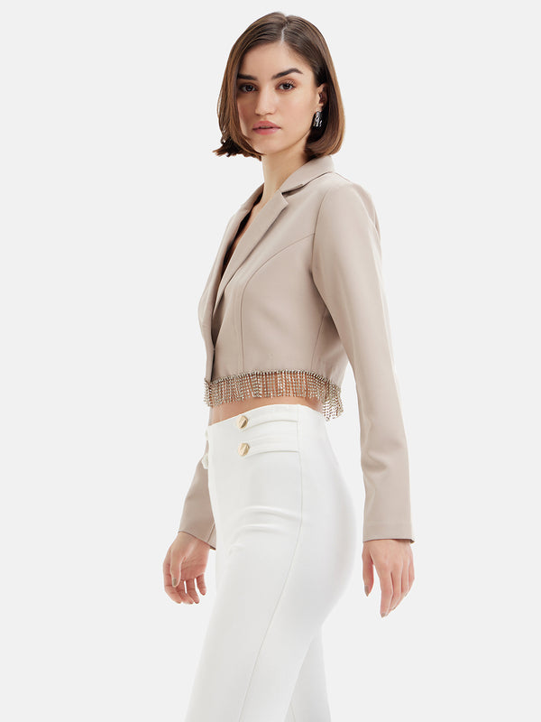 Cropped Embellished Rhinestone Jacket
